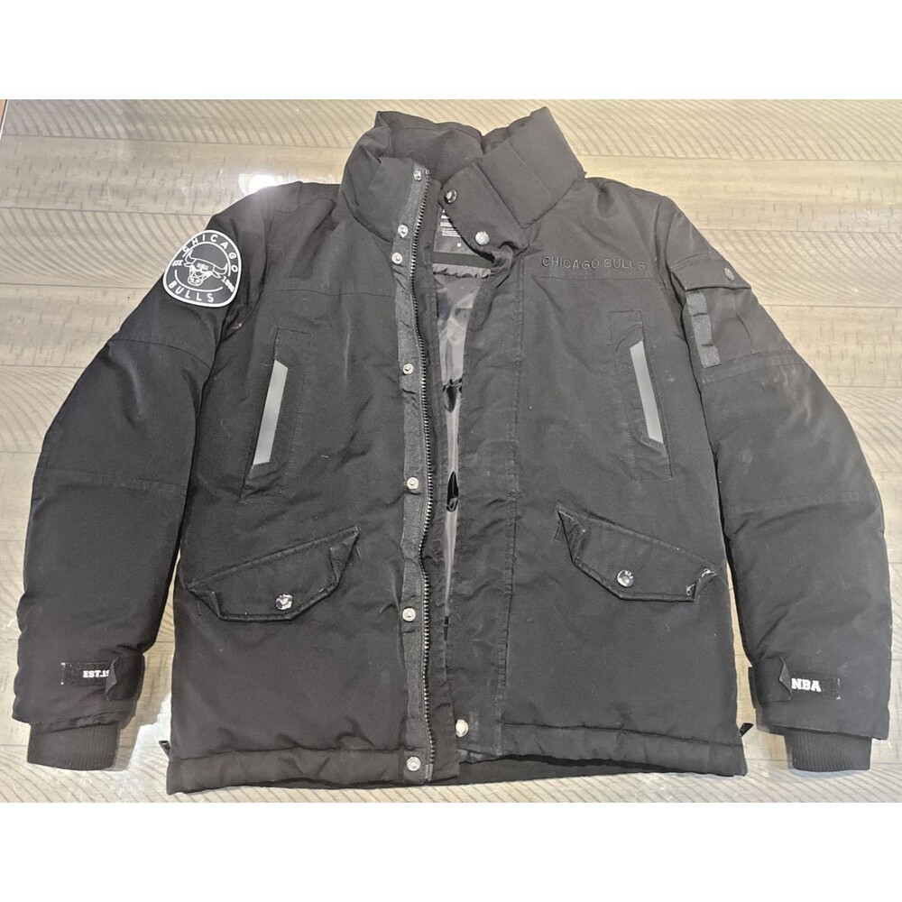 NBA Chicago Bulls Coat Puffer Jacket Mens Medium Goose Down Black Zip Up